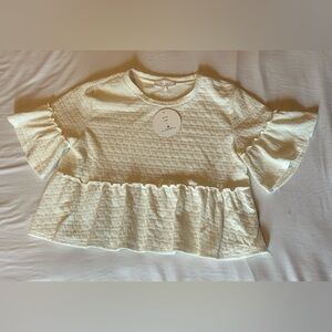 Pink Rose Cream Textured Ruffle Shirt